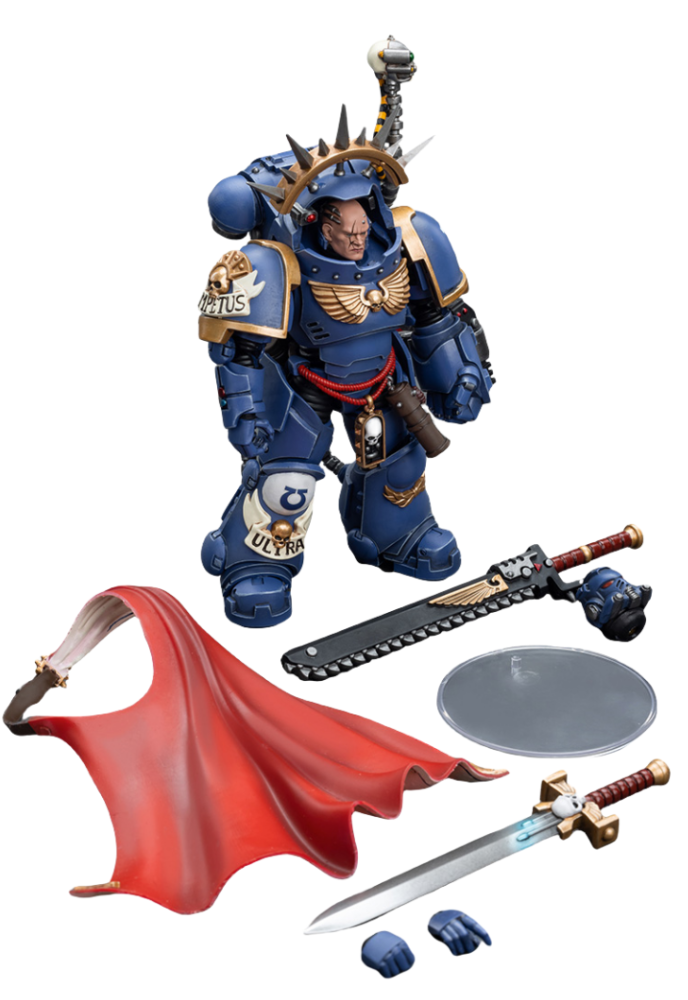 Figurine de collection JoyToy Warhammer 40K : Capitaine Ultramarine en armure Gravis, échelle 1:18