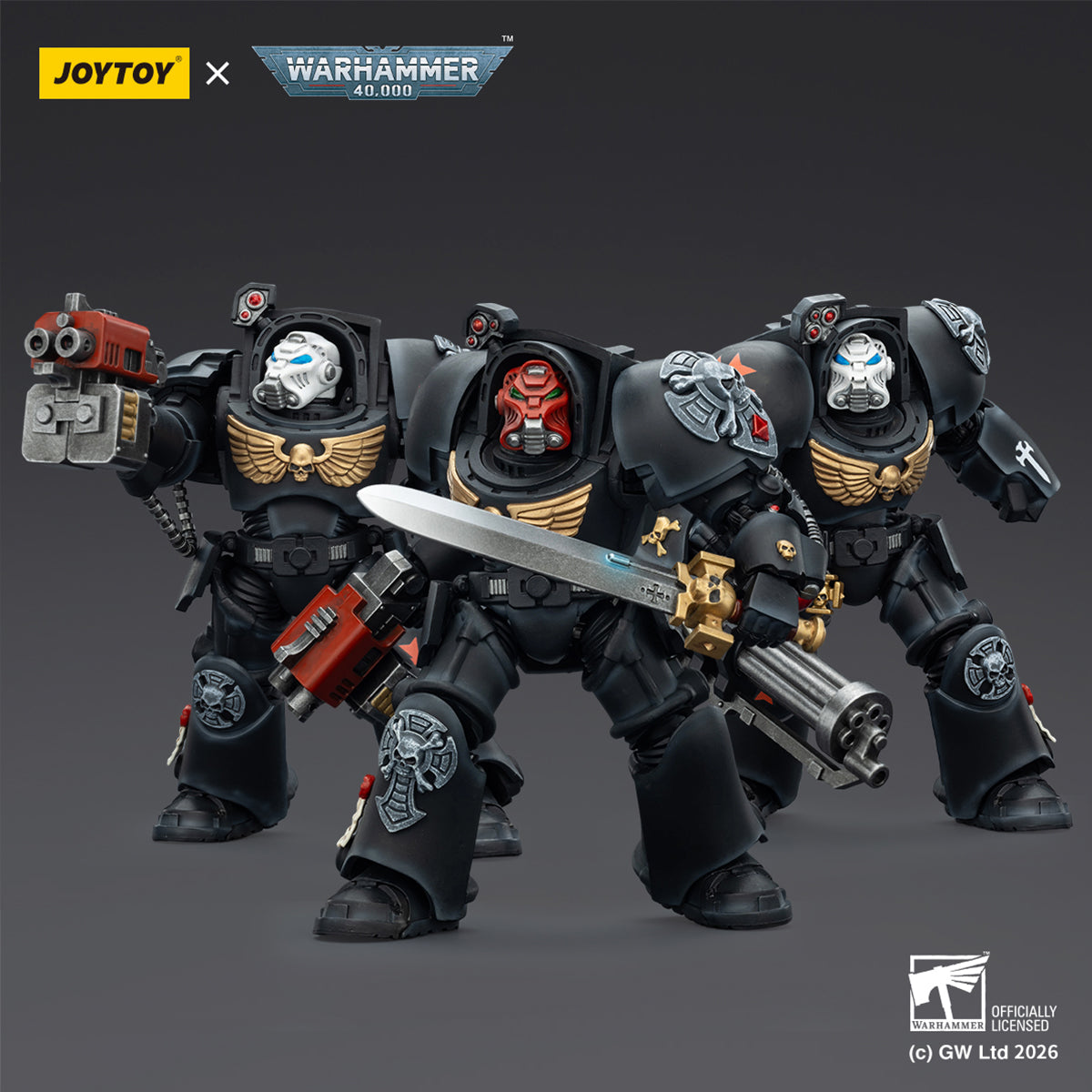 JOYTOY Warhammer 40,000 Black Templars Terminator with Power Fist and Assault Cannon & with Power Fist and Storm Bolter & with Power Sword and Storm Bolter Action Figure