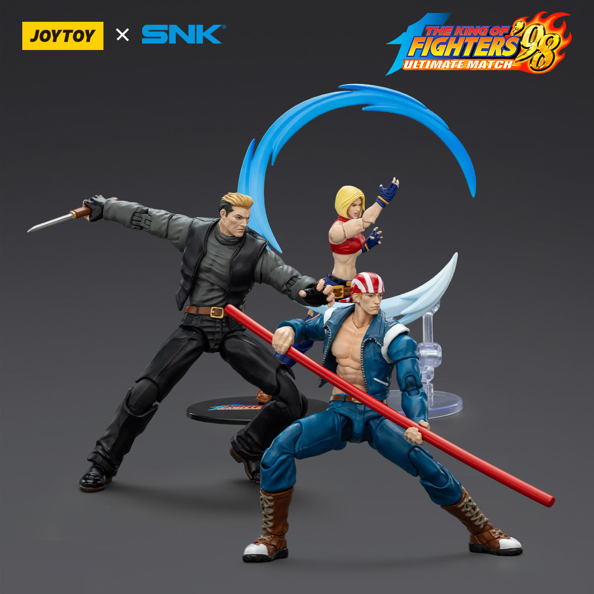 JOYTOY KOF'98UM '97 Special Team Blue Mary & Billy Kane & Ryuji Yamazaki 1/18 Scale Action Figure