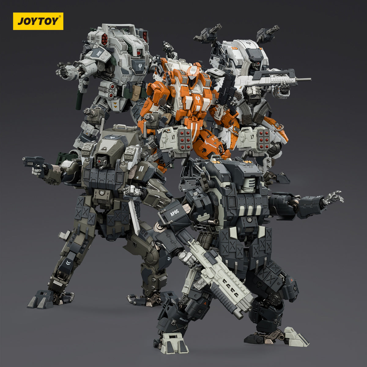 JOYTOY APOC Series DragonFang Assault Mech & Hummer Standard Combat Mech & Mystic Armor Heavy Assault Mech & Razor Stealth/Night Ops Mech & Thor Fire Strike Mech 1/25 Scale Action Figure