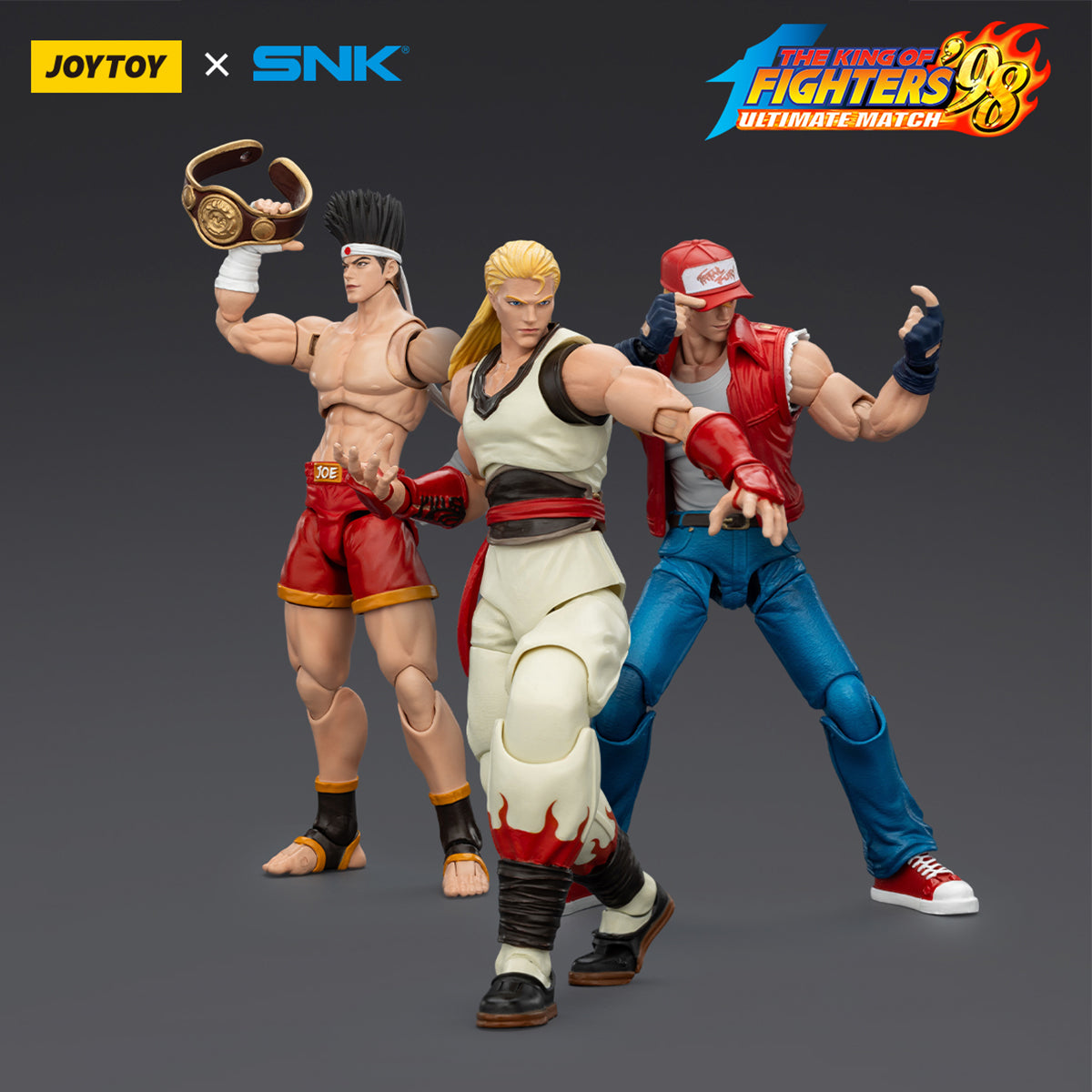 JOYTOY KOF '98UM Fatal Fury Team Joe Higashi & Andy Bogard & Terry Bogard 1/18 Scale Action Figure