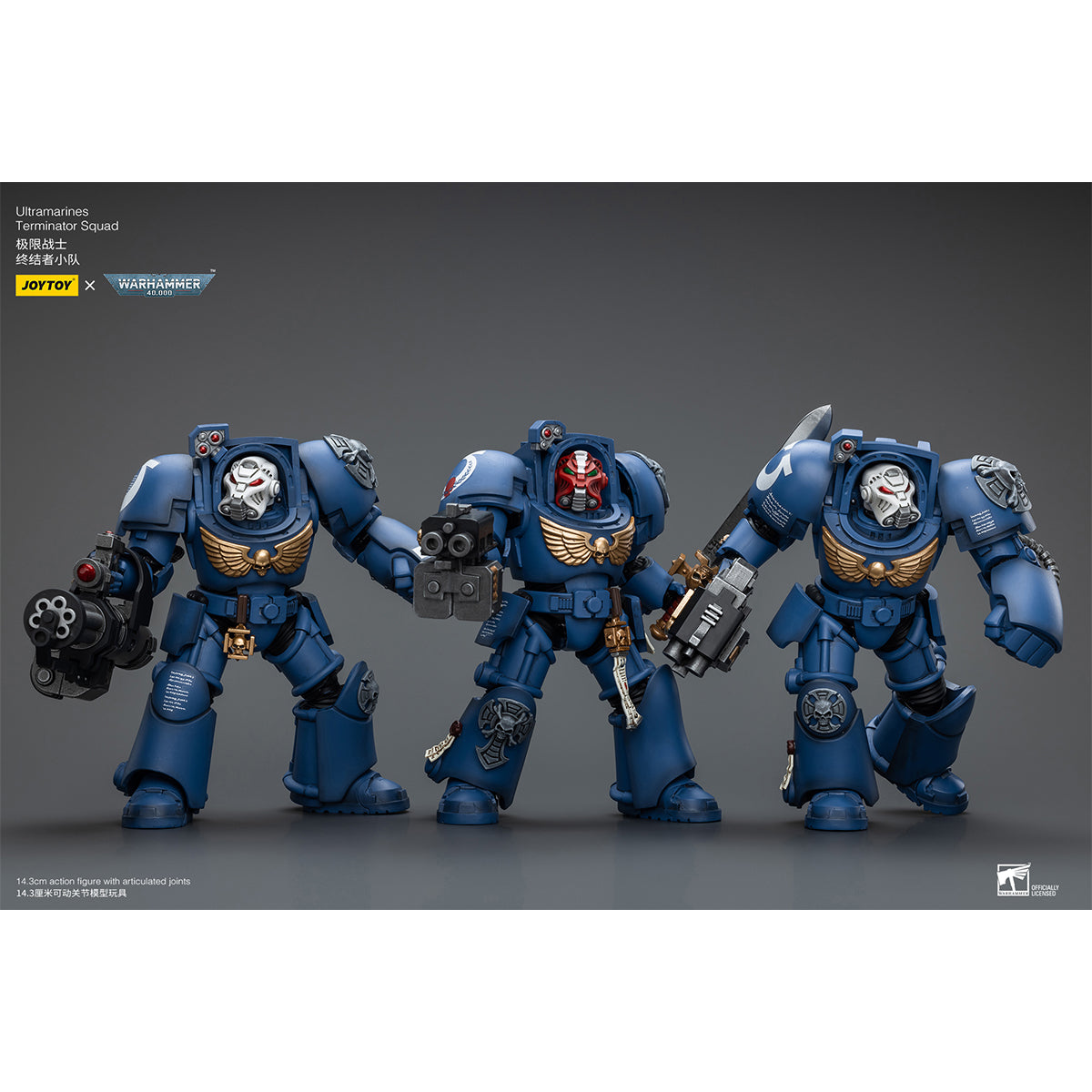 JOYTOY Warhammer 40,000, Ultramarines Terminator Squad Terminator with Assault Cannon/Terminator with Storm Bolter/Sergeant with Power Sword and Teleport Homer Action Figures