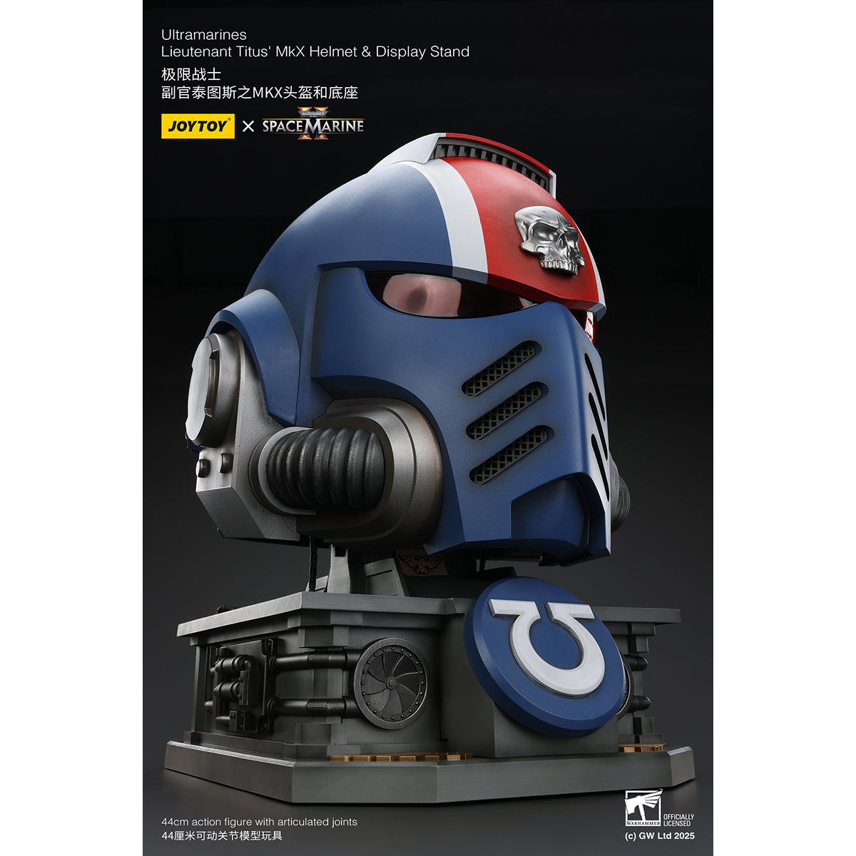 JOYTOY Warhammer 40,000, Ultramarines Lieutenant Titus' MKX Helmet & Display Stand, 1/1 Scale Collectibles