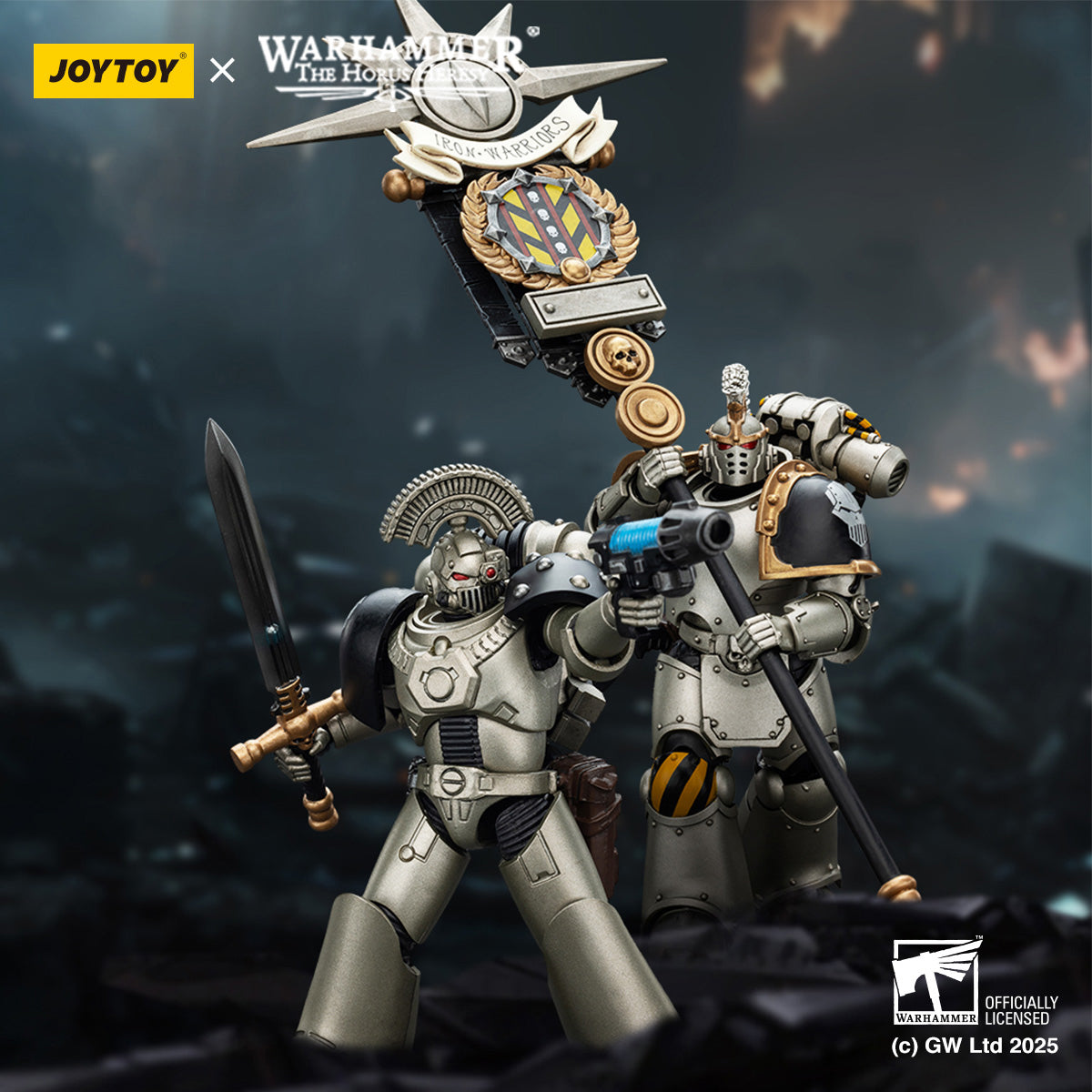 JOYTOY Warhammer The Horus Heresy, Iron Warriors Command Squad Chosen with Legion Standard/MKVI Tactical Sergeant with Power Sword and Plasma Pistol, Action Figures