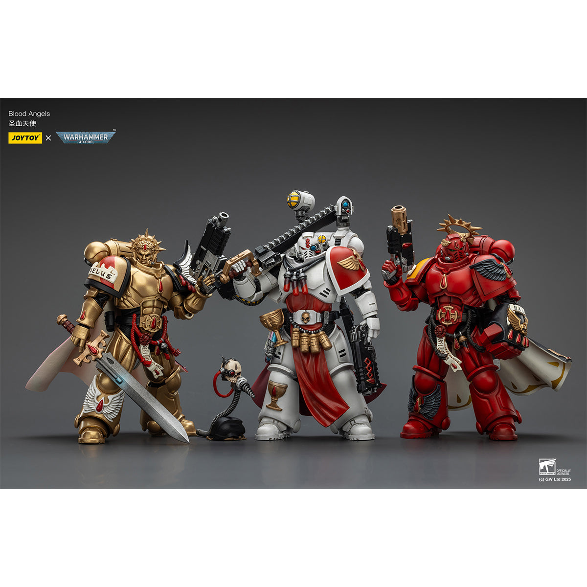 JOYTOY Warhammer 40,000 Blood Angels Captain with Heavy Bolt Pistol & Power Sword, Inferno Pistol & Power Fist, Sanguinary Priest 1/18 Scale Action Figure