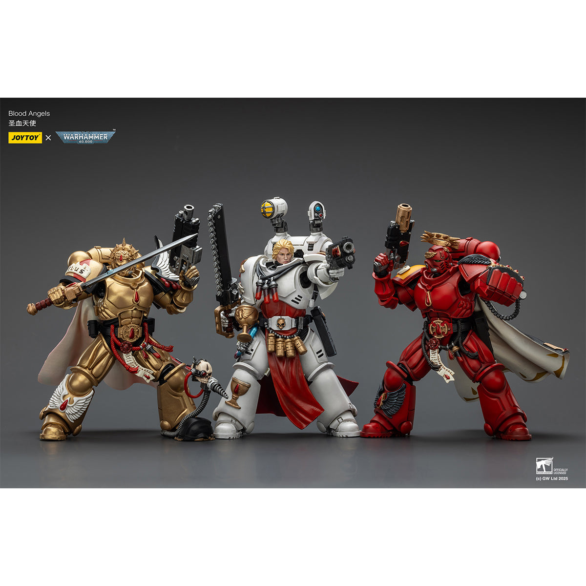 JOYTOY Warhammer 40,000, Razorback with twin lascannon/Captain with Heavy Bolt Pistol & Power Sword/Sanguinary Priest with Heavy bolt pistol chainsword and narthecium/Captain with Inferno Pistol & Power Fist, 1/18 Scale Action Figure
