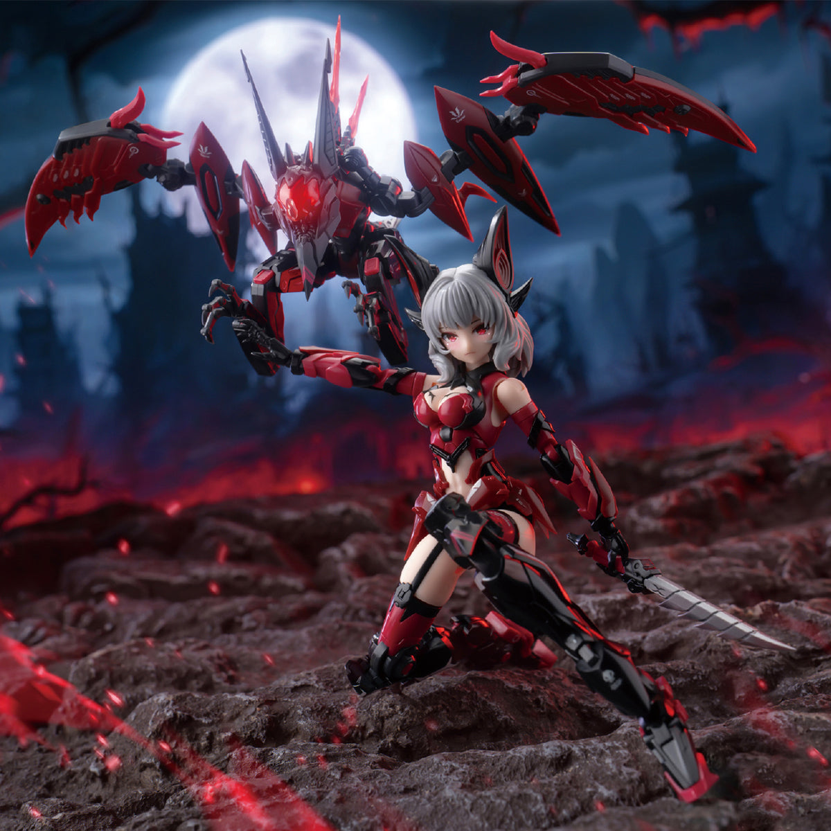 Kits de modelos de plástico E-Model: Camilla de la Noche Infinita (versión normal), Chica ATK, Mecha Musume, figuras de acción coleccionables estilo anime a escala 1:12