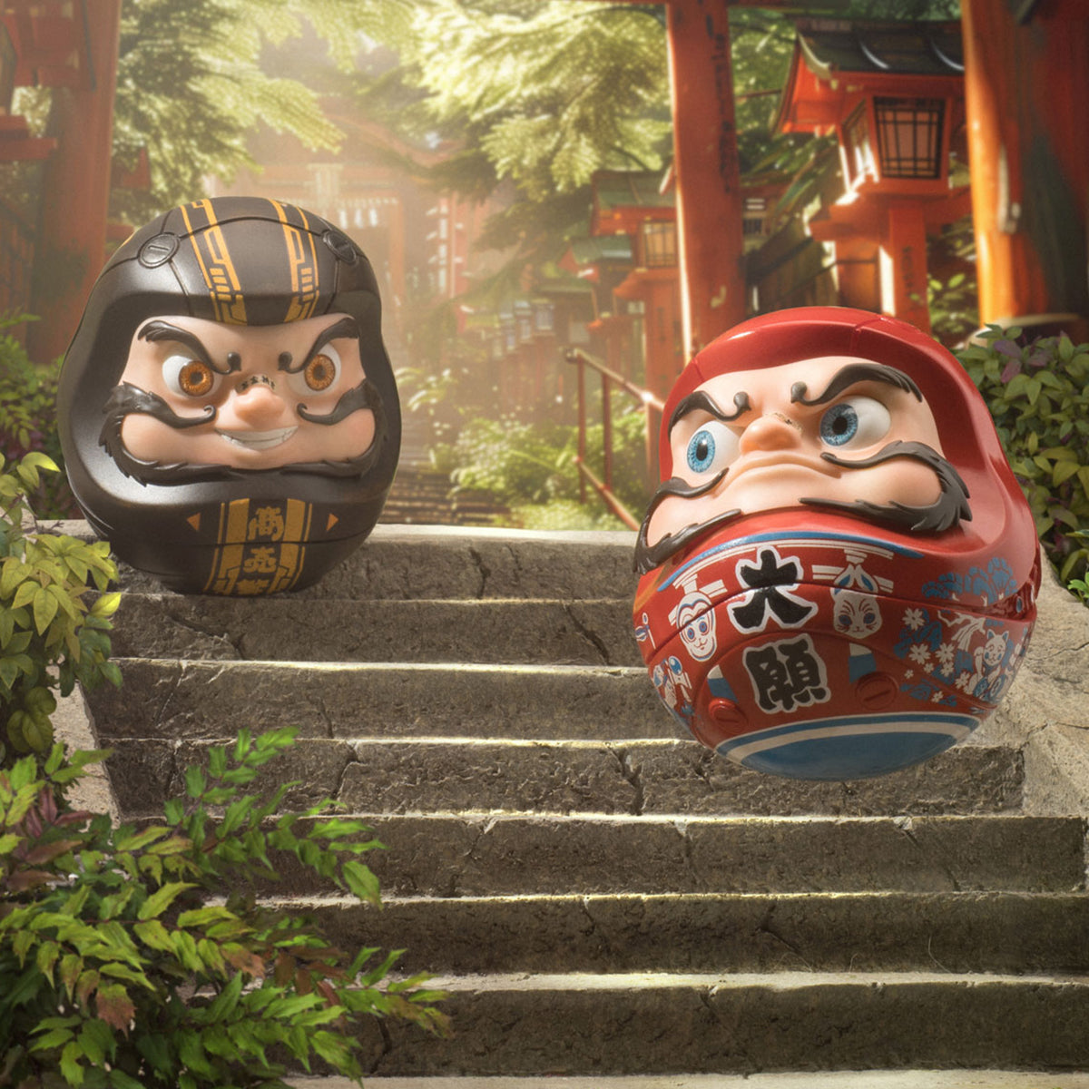 YUANXINSHI Authentic Dharma Style Series Great Wish Daruma & Prosperity in Business Daruma Set Statue