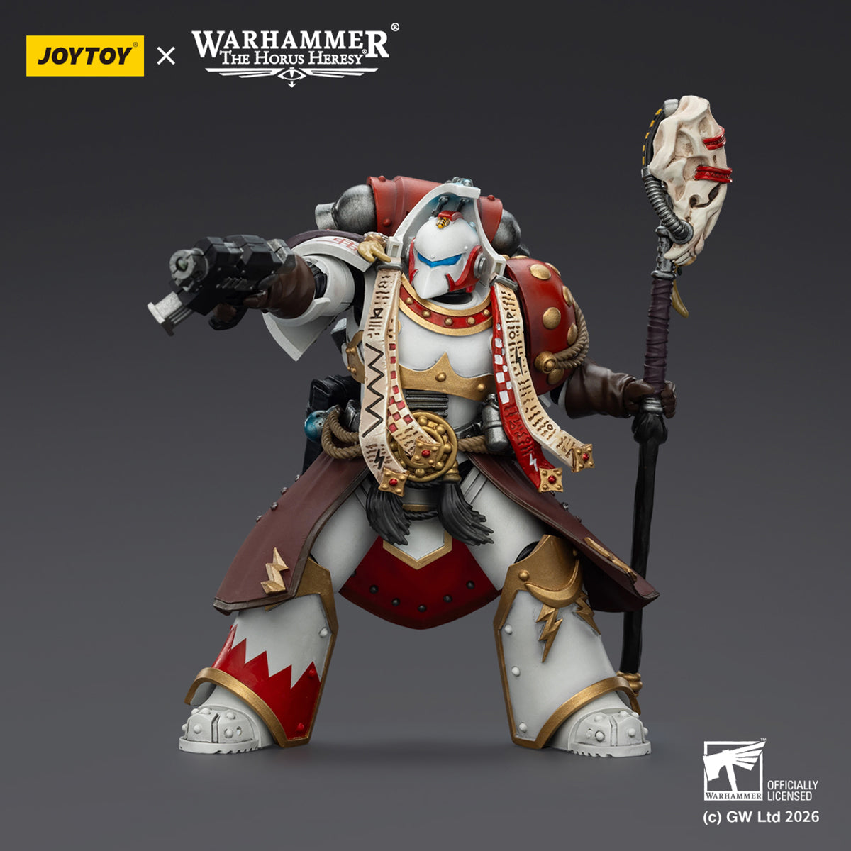 JOYTOY White Scars Legion Praetor in Cataphractii Terminator Armour & Stormseer Consul with Force Staff and Bolt Pistol JT03486 1/18 Scale Action Figure