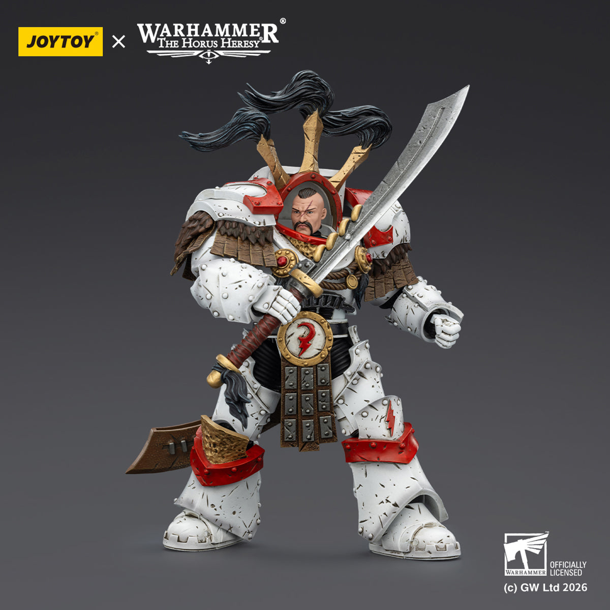 JOYTOY White Scars Legion Praetor in Cataphractii Terminator Armour & Stormseer Consul with Force Staff and Bolt Pistol JT03486 1/18 Scale Action Figure