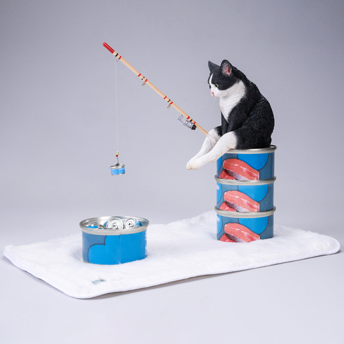 JXK Dream-Fishing Kitten Cat Static Expertly Hand-Painted Lifelike Animal Figurine