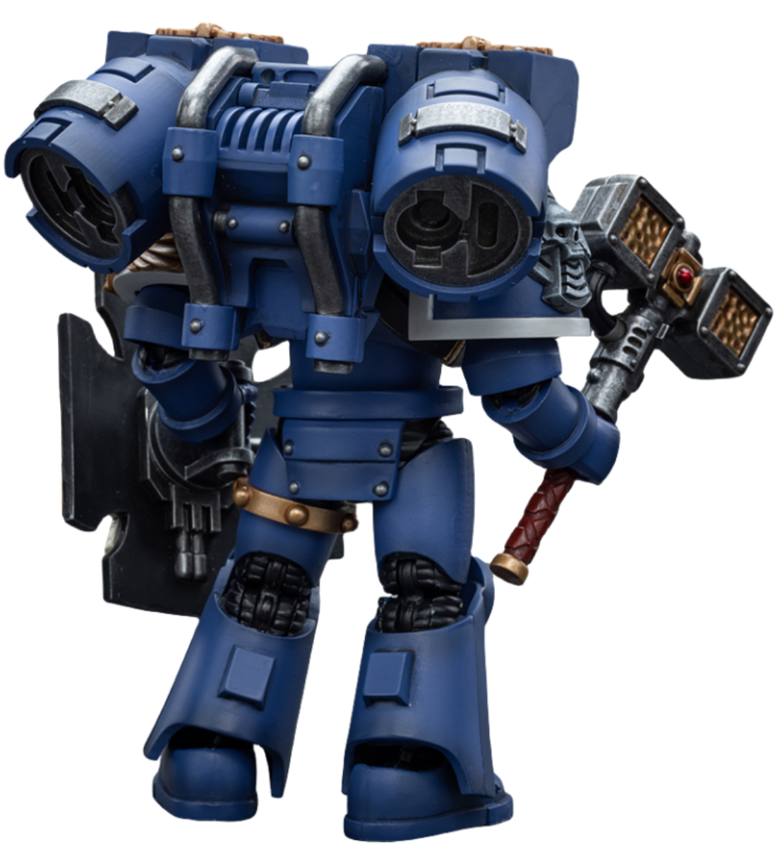 Figurine de collection JoyToy Warhammer 40K : Vétéran de l'Avant-garde Ultramarine avec marteau-tonnerre et bouclier anti-tempête, échelle 1:18 (Thunder Hammer et Storm Shield JT8032)