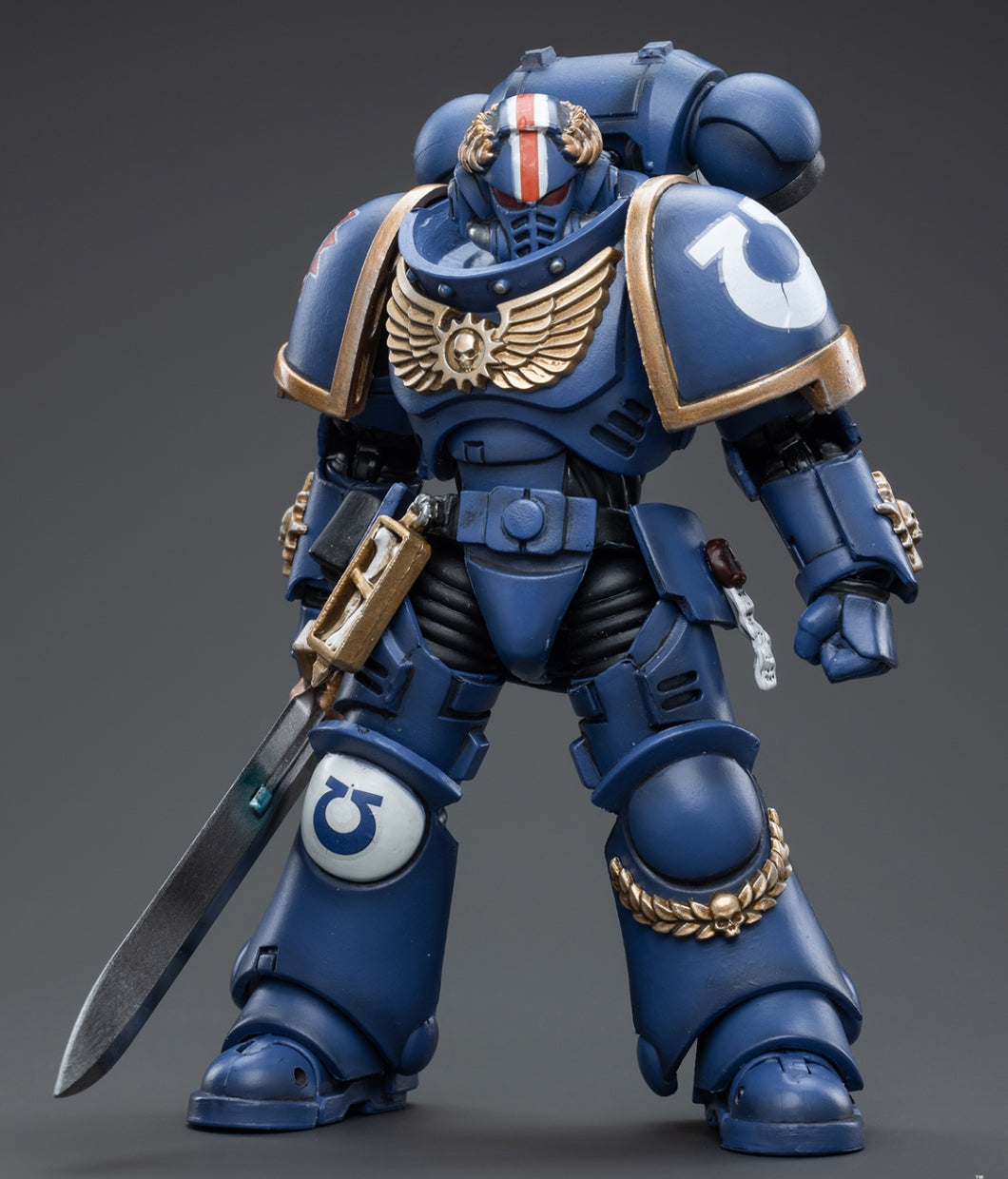Figurine de collection JoyToy JT4065 40K : Figurine articulée du lieutenant Argaranthe des Ultramarines Primaris, échelle 1:18
