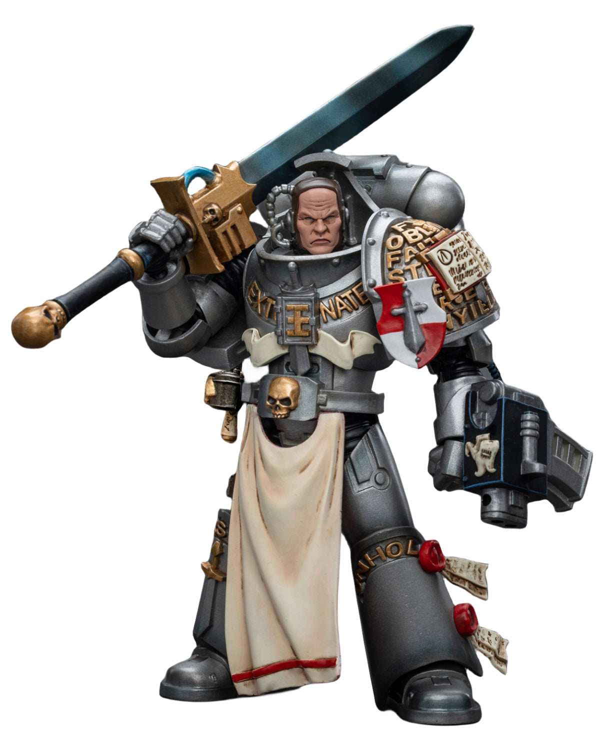Figurine de collection JoyToy Warhammer 40K : Grey Knights Strike Squad Justicar, figurine articulée à l'échelle 1:18, JT8995
