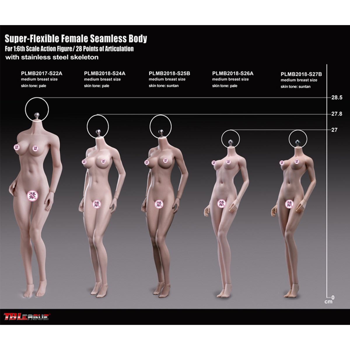 TBLeague Female Seamless Slim Type Medium Bust Headless Detachable Feet 1/6 Scale Action Figure Body