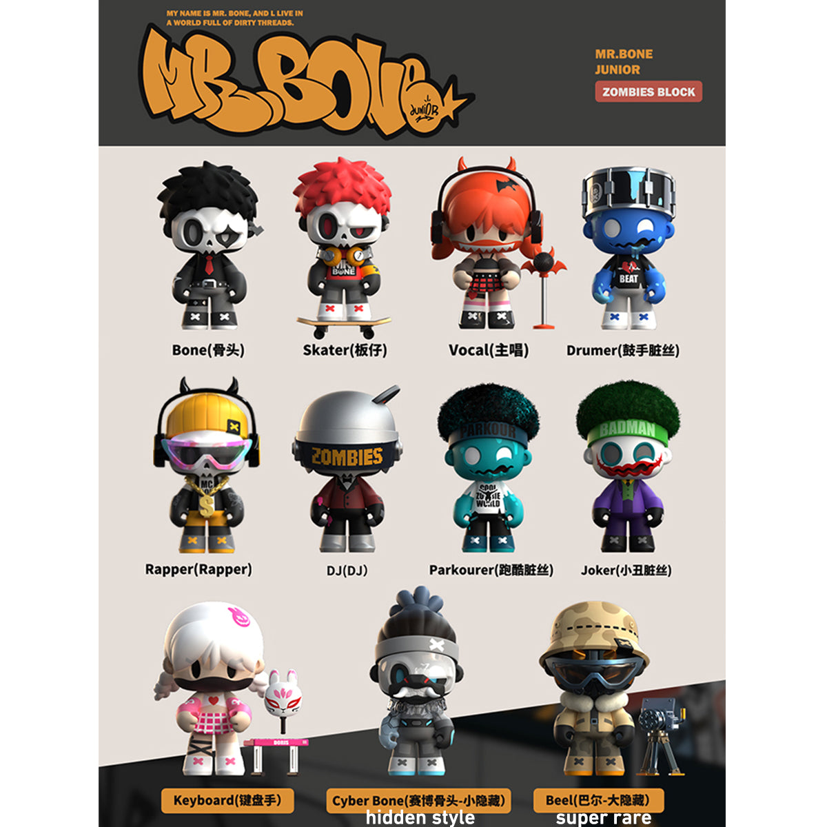 MR.BONE Jonior 2 Generation Live in a Zombie World Biochemical Street Series Blind Box Figure