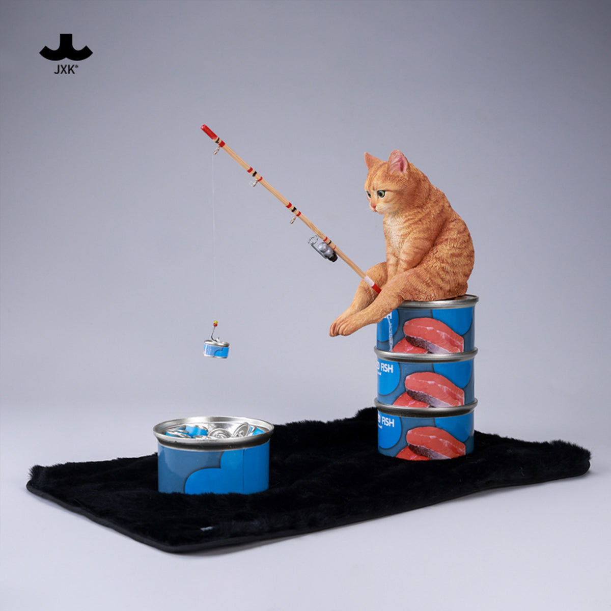 JXK Dream-Fishing Kitten Cat Static Expertly Hand-Painted Lifelike Animal Figurine