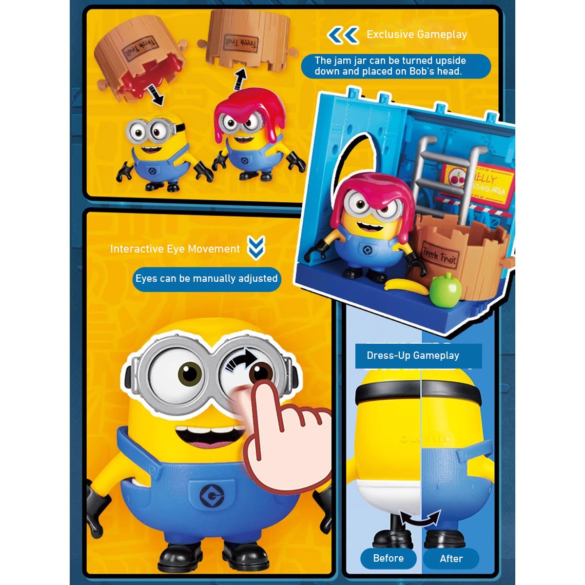 BLOKEES, Jam Factory Series Magical Edition Minions Partners, Stuart/Bob/Kevin/Otto, Easy-Assembly Model Kits