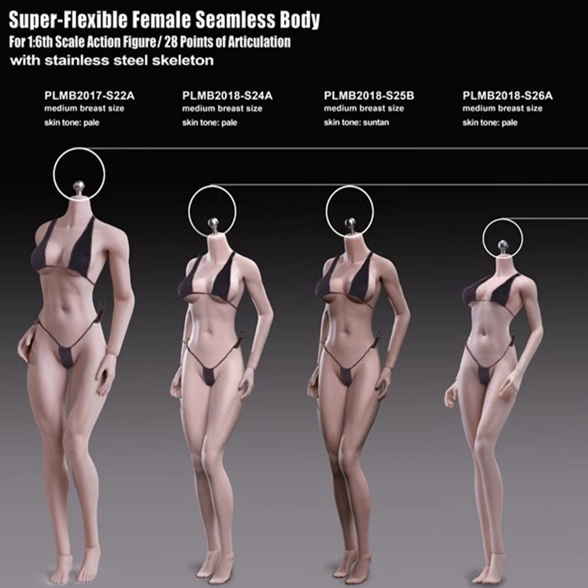 TBLeague Female Seamless Asian Type Medium Bust Headless Detachable Feet 1/6 Scale Action Figure Body