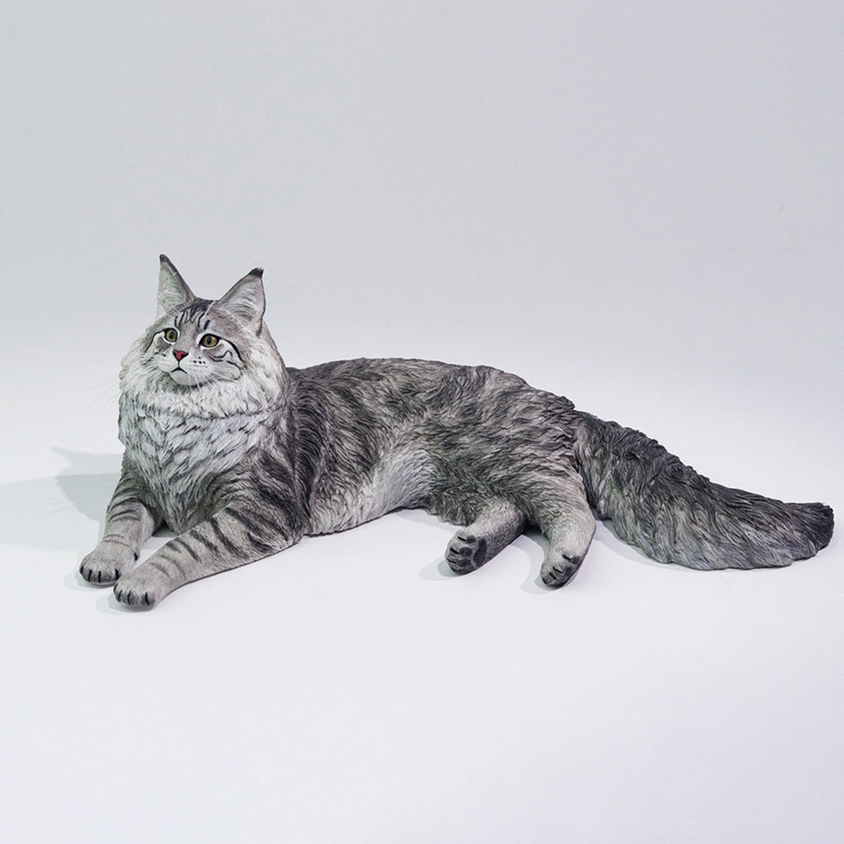 LIEJI, Silver Tiger Maine Coon, Static Expertly Hand-Painted Lifelike, 1/6 Scale Animal Figurine