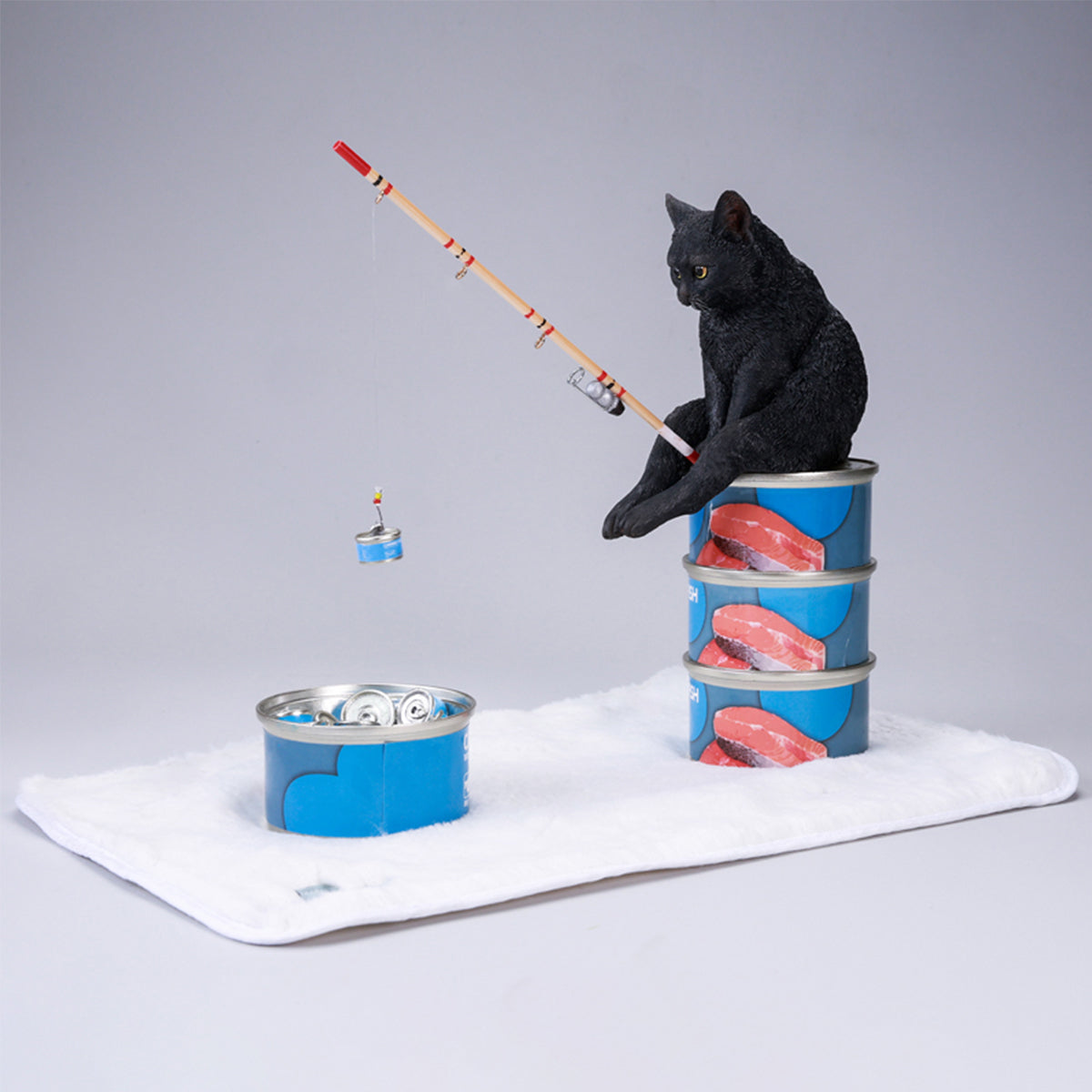 JXK Dream-Fishing Kitten Cat Static Expertly Hand-Painted Lifelike Animal Figurine