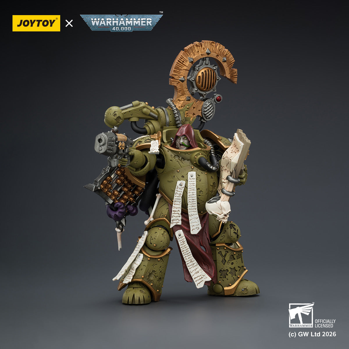JOYTOY Warhammer 40K Death Guard Tallyman with Plasma Pistol & Biologus Putrifier with Injector Pistol and Hyper Blight Grenades 1/18 Scale Action Figure