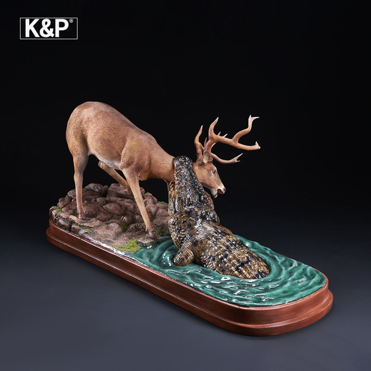K&P The Line Between Life And Death Deer & Crocodile Animal Trendy Art Figurine