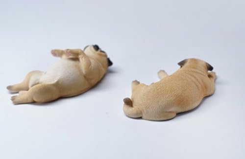 Figura de perro coleccionable JXK: Pug durmiendo, pintada a mano por expertos, realista, resina segura, miniatura a escala 1:6