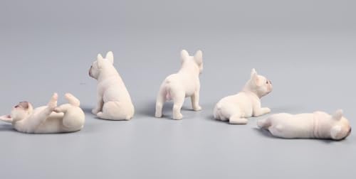 Figura de perro coleccionable JXK: Bulldog francés en miniatura, pintada a mano por expertos, resina realista y segura, figura de animal en miniatura a escala 1:12