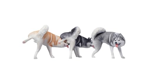 Figura de perro coleccionable JXK: Husky siberiano con media sentadilla y elevación de piernas, pintada a mano por expertos, resina realista y segura, miniatura a escala 1:6.