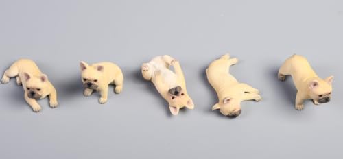 Figura de perro coleccionable JXK: Bulldog francés en miniatura, pintada a mano por expertos, resina realista y segura, figura de animal en miniatura a escala 1:12