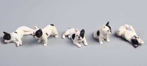 Figura de perro coleccionable JXK: Bulldog francés en miniatura, pintada a mano por expertos, resina realista y segura, figura de animal en miniatura a escala 1:12