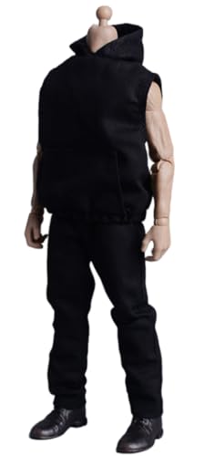 Ropa para muñecas a escala 1/12: Conjunto de sudadera con capucha sin mangas y pantalones coleccionables