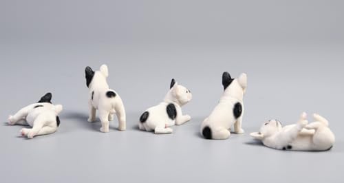 Figura de perro coleccionable JXK: Bulldog francés en miniatura, pintada a mano por expertos, resina realista y segura, figura de animal en miniatura a escala 1:12