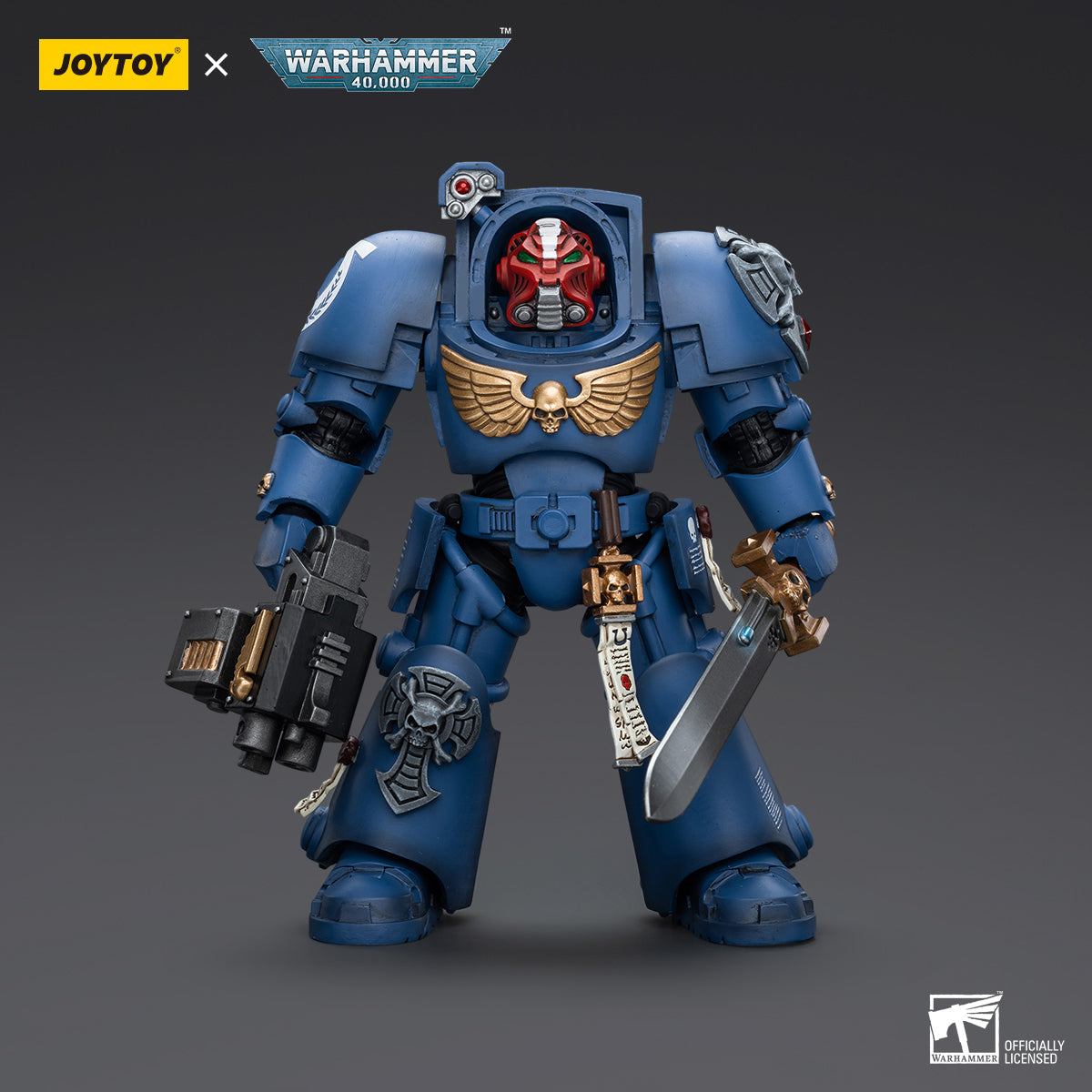 JOYTOY Warhammer 40,000, Ultramarines Terminator Squad Terminator with Assault Cannon/Terminator with Storm Bolter/Sergeant with Power Sword and Teleport Homer Action Figures