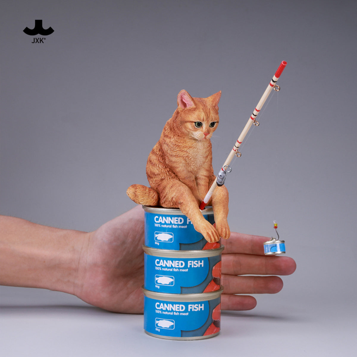 JXK Dream-Fishing Kitten Cat Static Expertly Hand-Painted Lifelike Animal Figurine