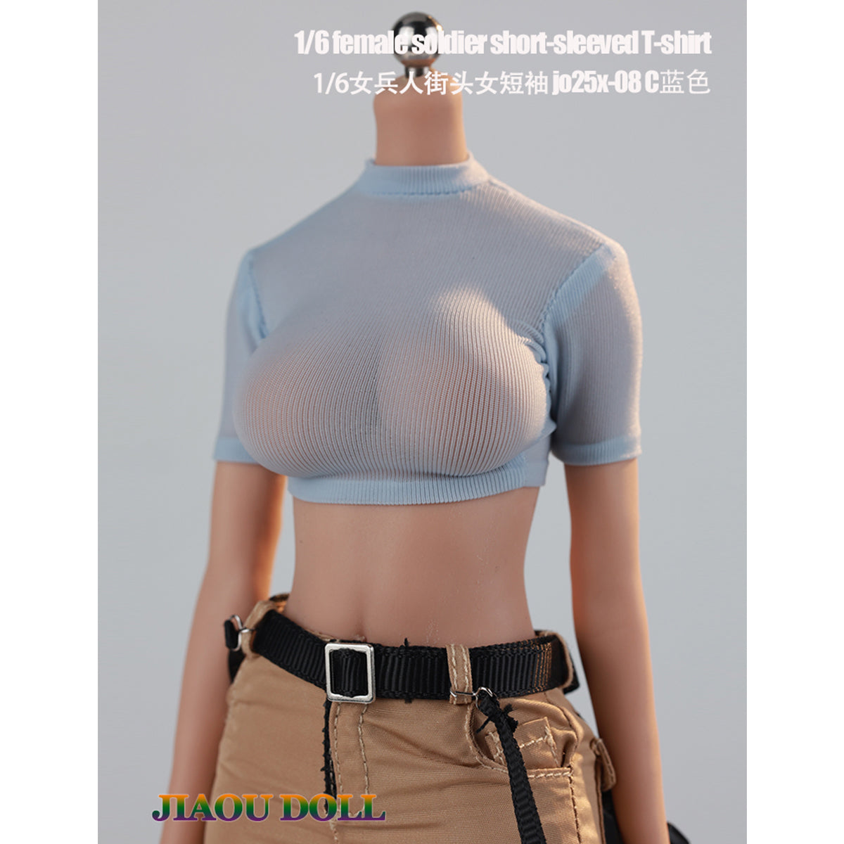 JIAOUDOLL Streetwear Female Cargo Pants + Belt & Short Sleeve T-Shirt Doll Clothes Accessory Fit 1/6 Scale 12-inches Action Figure