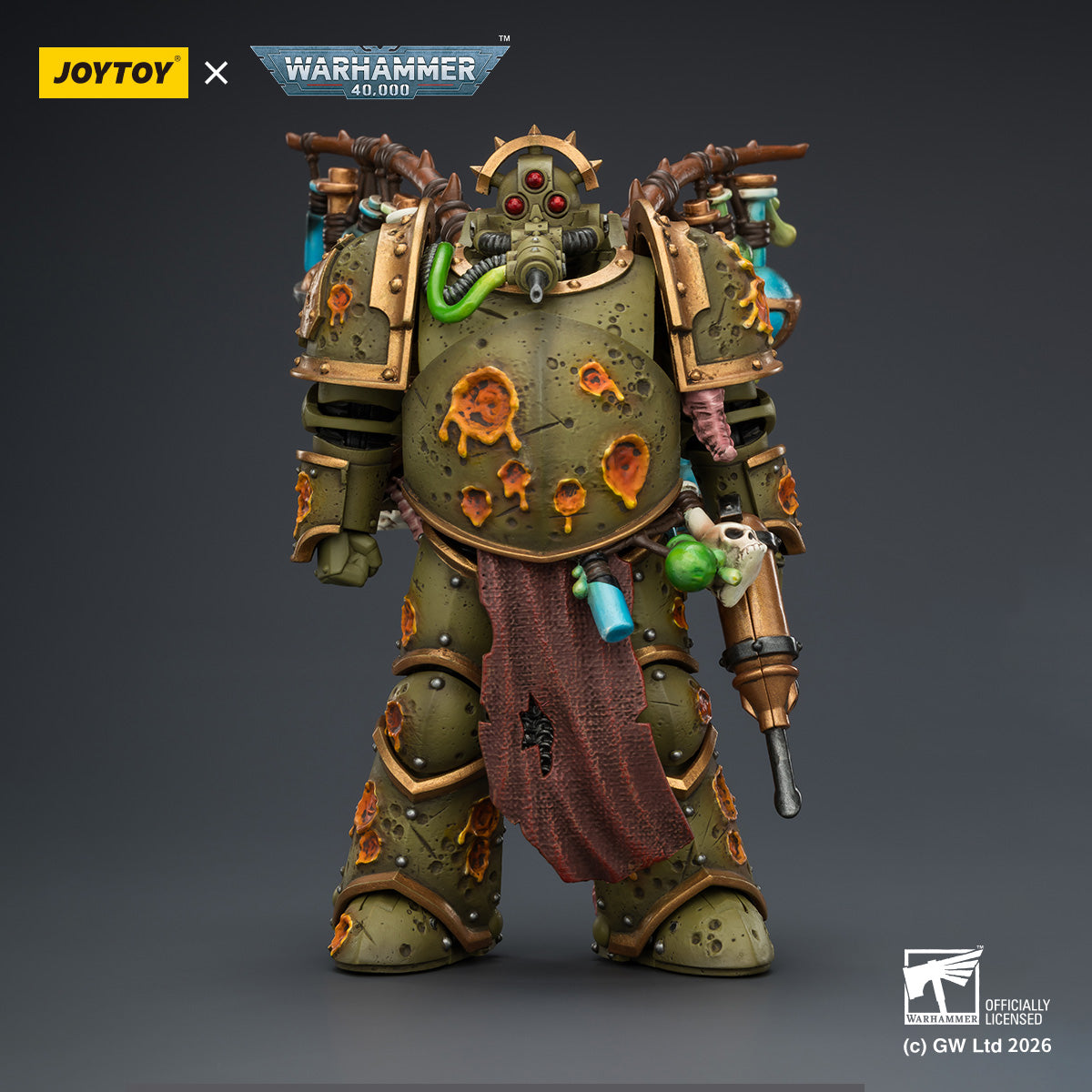 JOYTOY Warhammer 40K Death Guard Tallyman with Plasma Pistol & Biologus Putrifier with Injector Pistol and Hyper Blight Grenades 1/18 Scale Action Figure