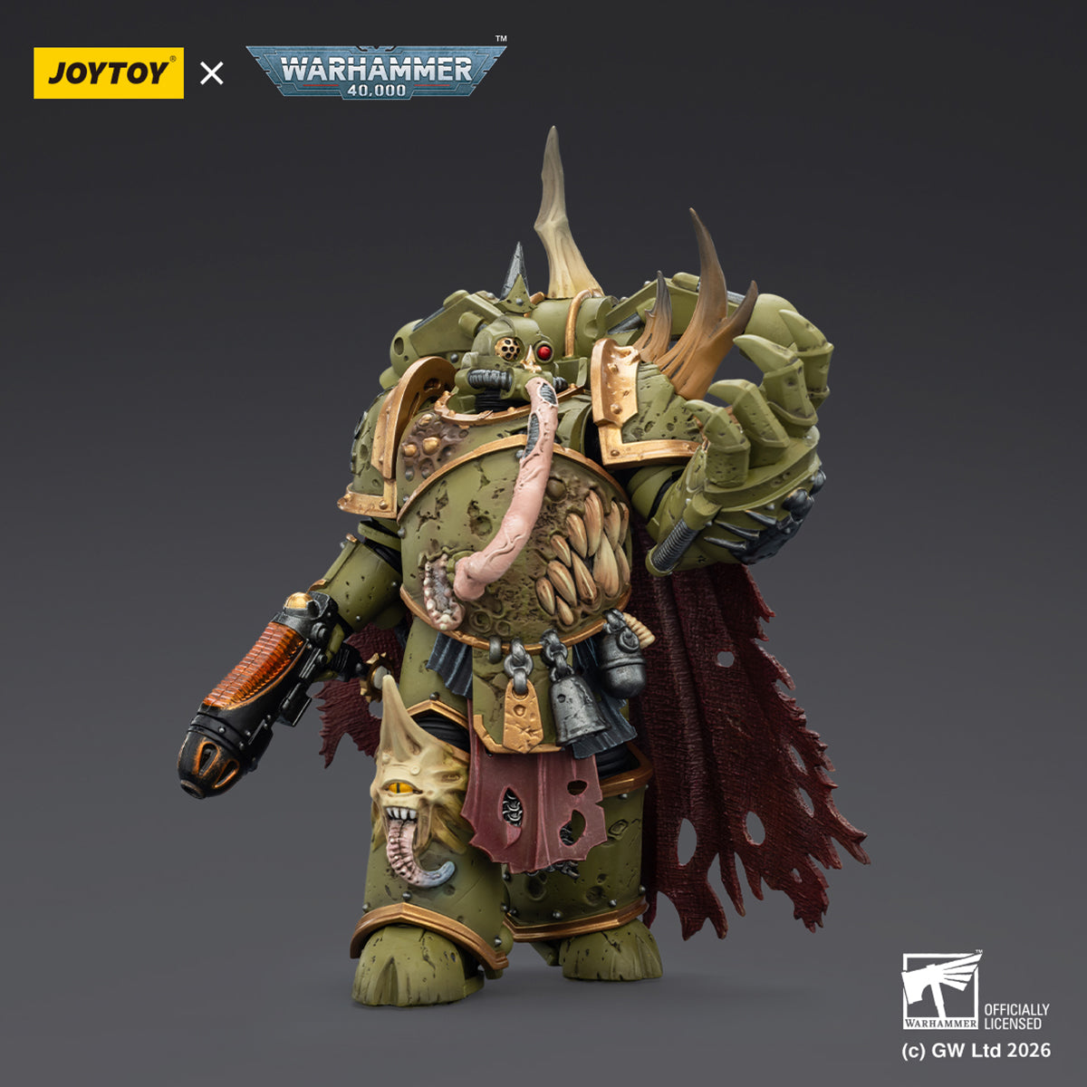 JOYTOY Warhammer 40,000 Death Guard Plague Marine with Bubotic axe and Plague Knife & Champion with Plasma Pistol and Power Fist 1/18 Scale Action Figure