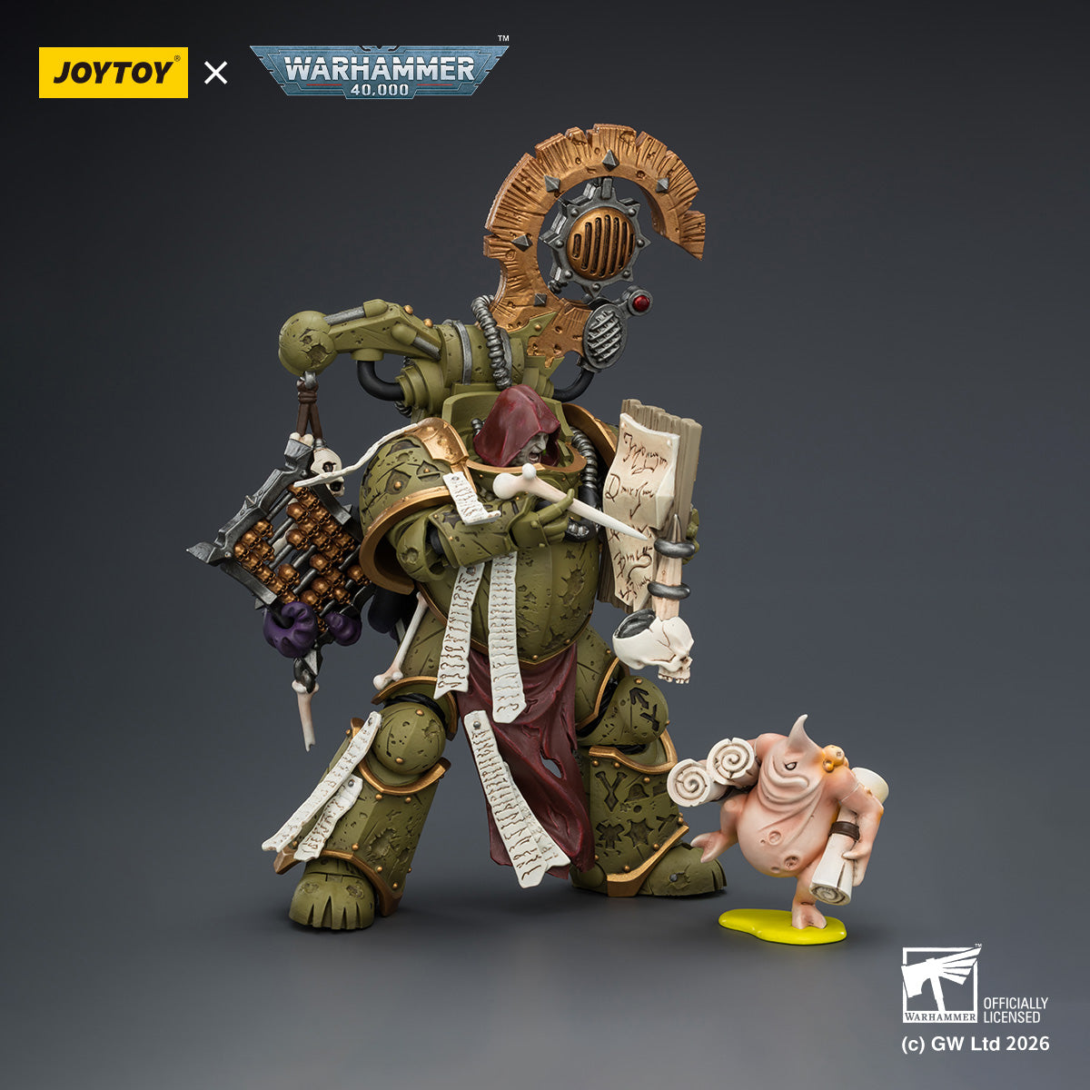 JOYTOY Warhammer 40K Death Guard Tallyman with Plasma Pistol & Biologus Putrifier with Injector Pistol and Hyper Blight Grenades 1/18 Scale Action Figure