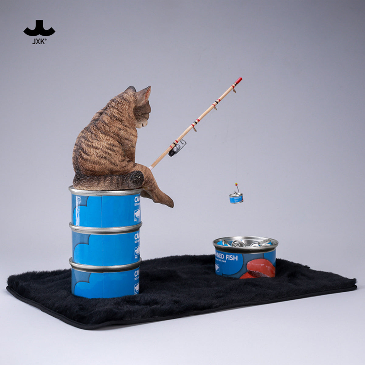 JXK Dream-Fishing Kitten Cat Static Expertly Hand-Painted Lifelike Animal Figurine