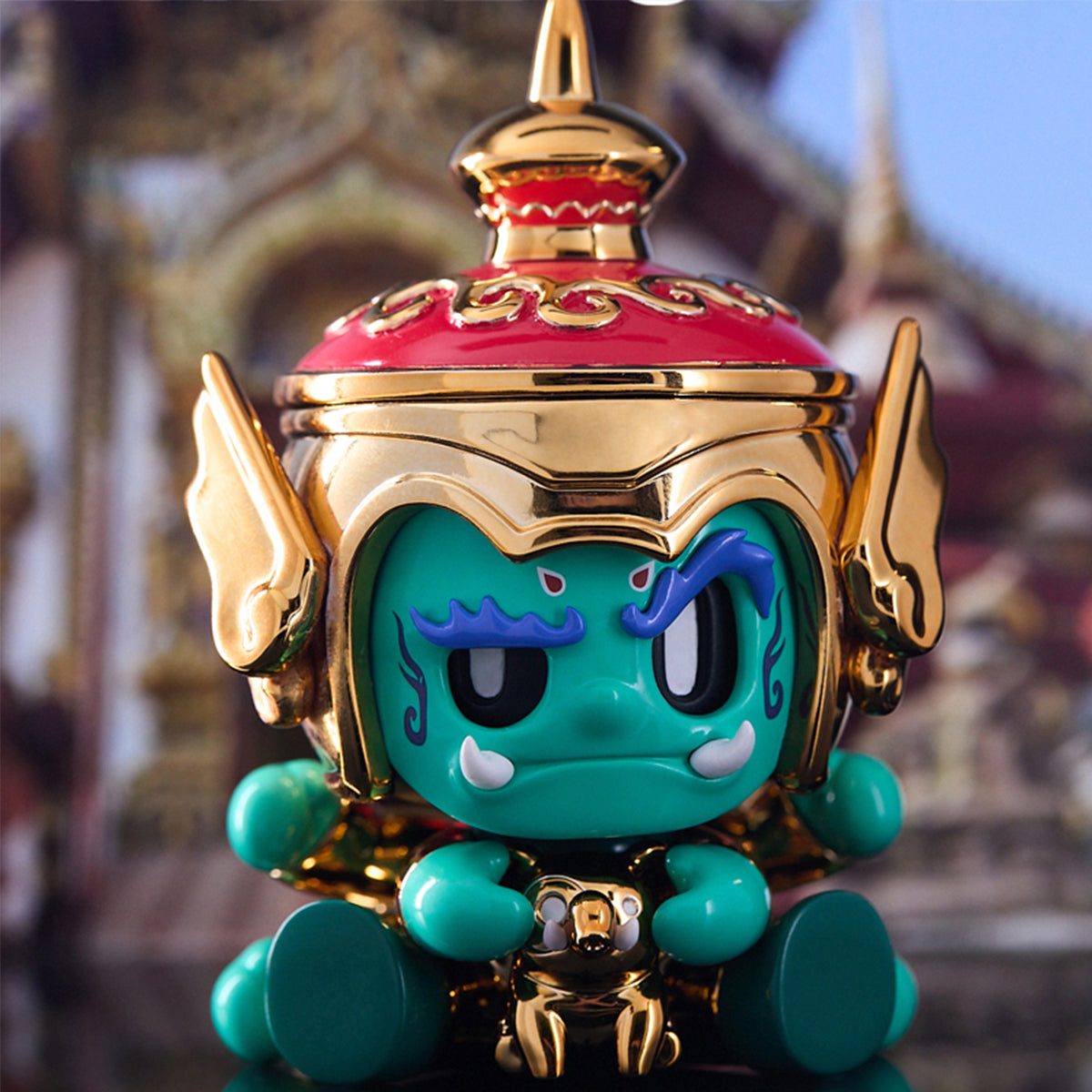 MR.BONE Ten-faced Demon King Golden Armor Red Feathers Art Figurine