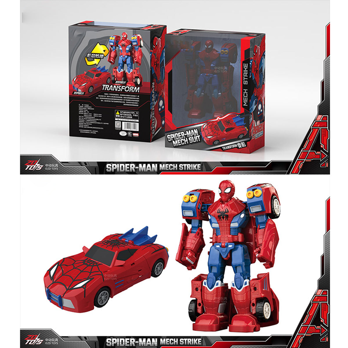 ZD Toys The Avengers Spider-Man/Black Panther/Hulk/Thor/Captain America/Iron Man Transformable Vehicle Car Model