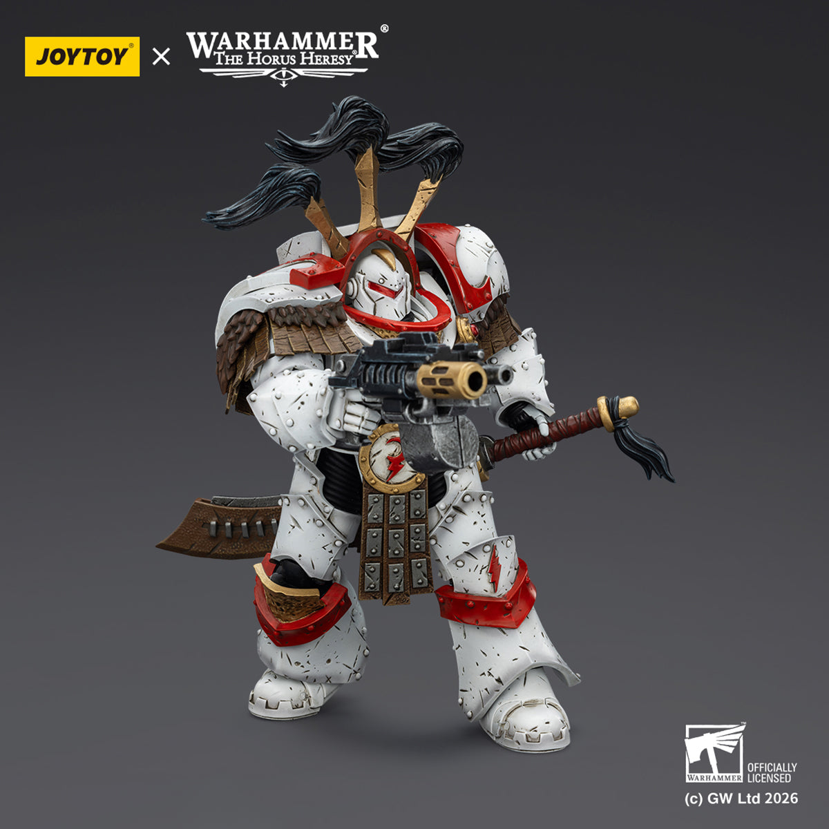 JOYTOY White Scars Legion Praetor in Cataphractii Terminator Armour & Stormseer Consul with Force Staff and Bolt Pistol JT03486 1/18 Scale Action Figure