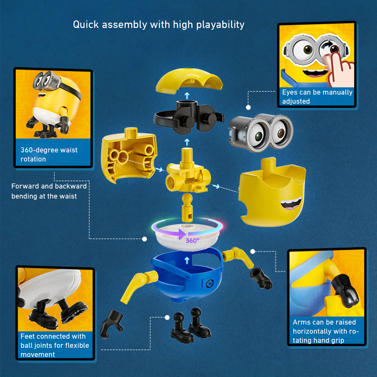 BLOKEES, Jam Factory Series Magical Edition Minions Partners, Stuart/Bob/Kevin/Otto, Easy-Assembly Model Kits