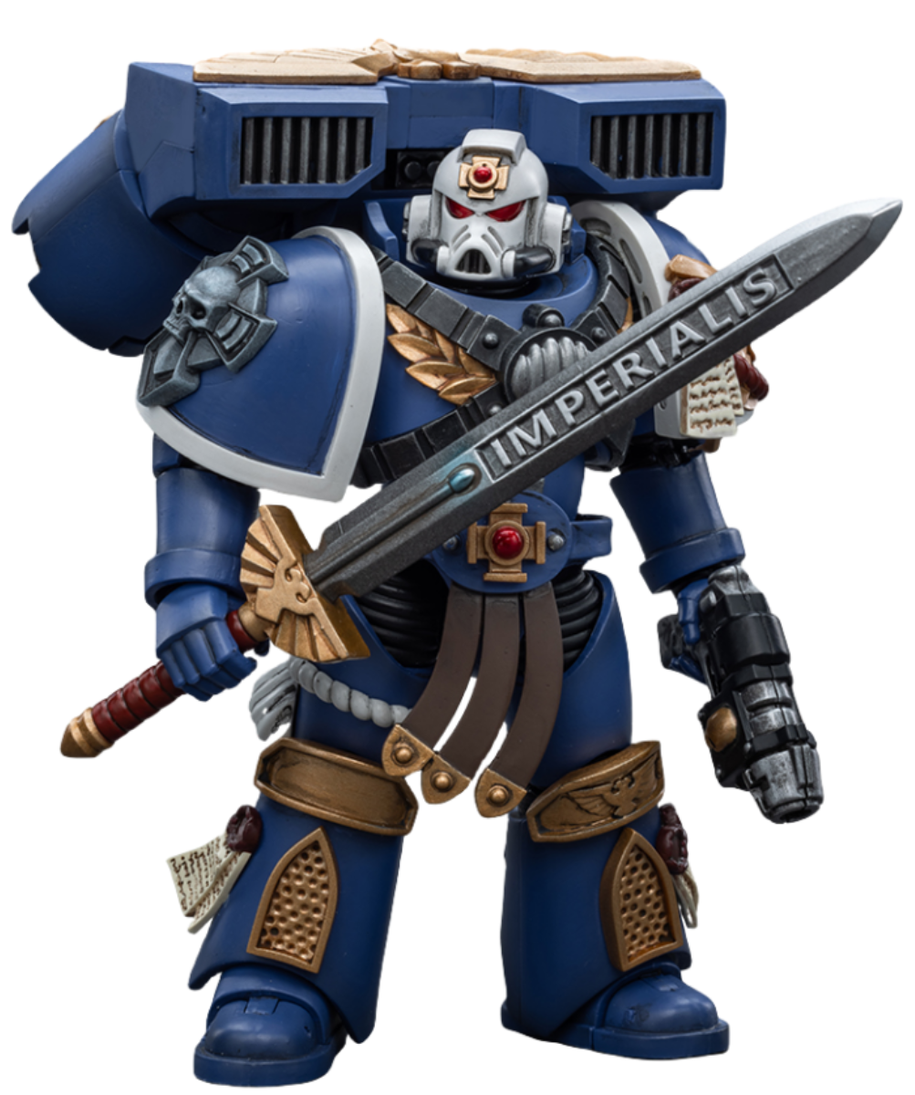 Figurine de collection JoyToy 40K : Sergent vétéran des Ultramarines Vanguard, échelle 1:18 (Sergent JT8018)