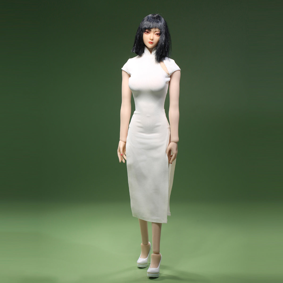 Ropa para muñecas JLAOU DOLL: Vestido cheongsam blanco para figura de acción