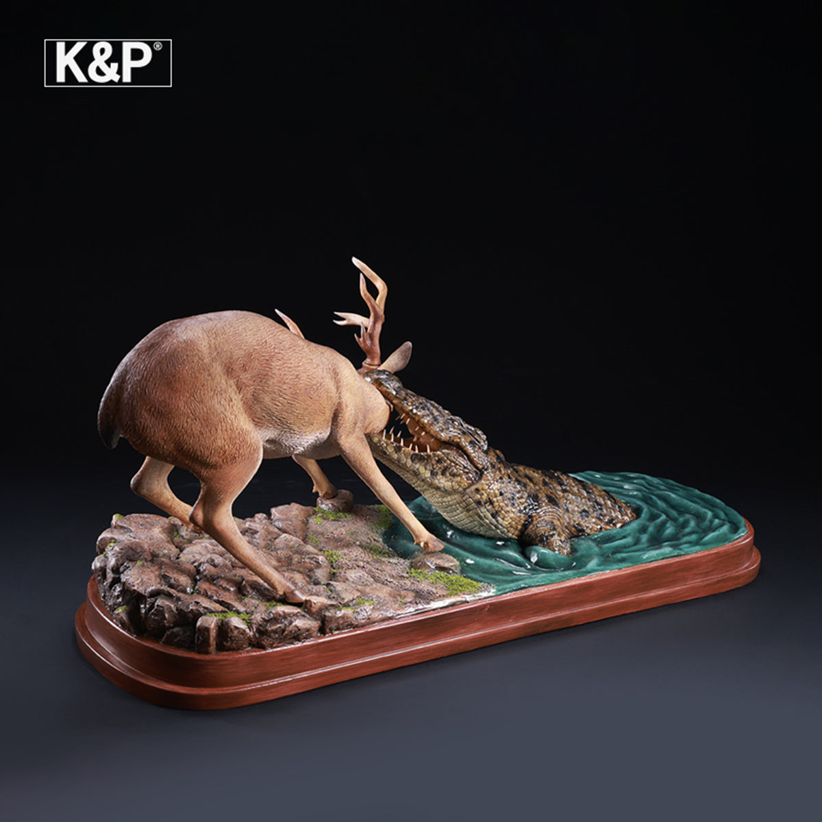 K&P The Line Between Life And Death Deer & Crocodile Animal Trendy Art Figurine