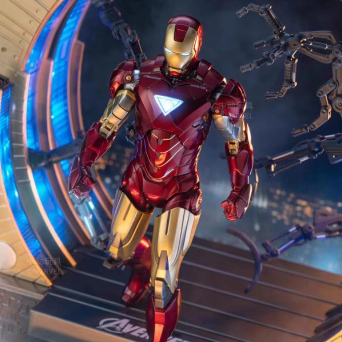Figura de acción coleccionable de la serie aniversario de ZD Toys: plataforma de armadura de desmontaje circular de Iron Man MK6 (1928), altura 20 cm (miniatura)