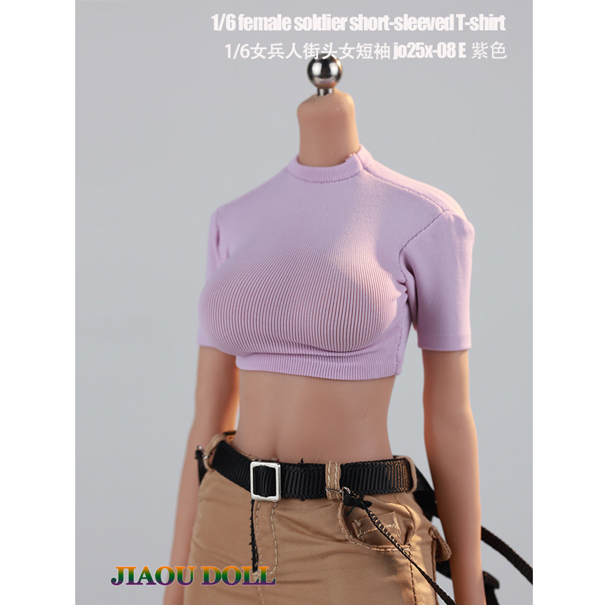 JIAOUDOLL Streetwear Female Cargo Pants + Belt & Short Sleeve T-Shirt Doll Clothes Accessory Fit 1/6 Scale 12-inches Action Figure